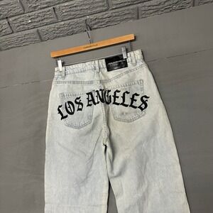 FB Sister Mens Light Wash Jeans Los Angeles Graphic Print Size M